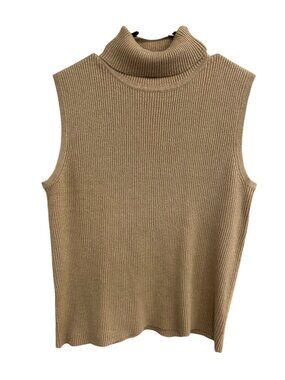 George Large Gold Sleeveless Ribbed Turtleneck Sweater Soft Knit Retro Minimalis